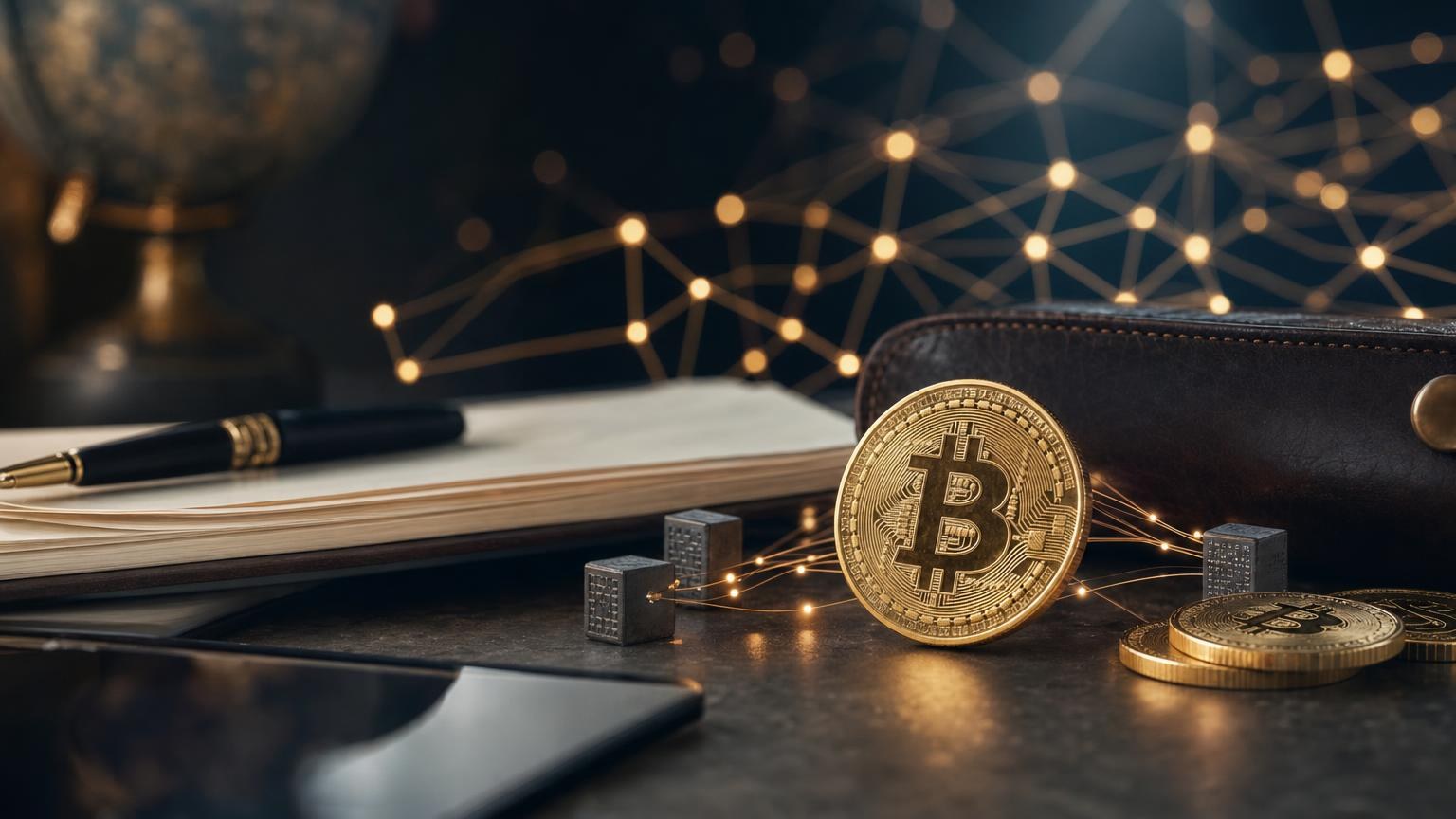 Bitcoin transaction moving between a wallet and an exchange, with network fee, transaction size, fee rate, and confirmations shown as separate stages